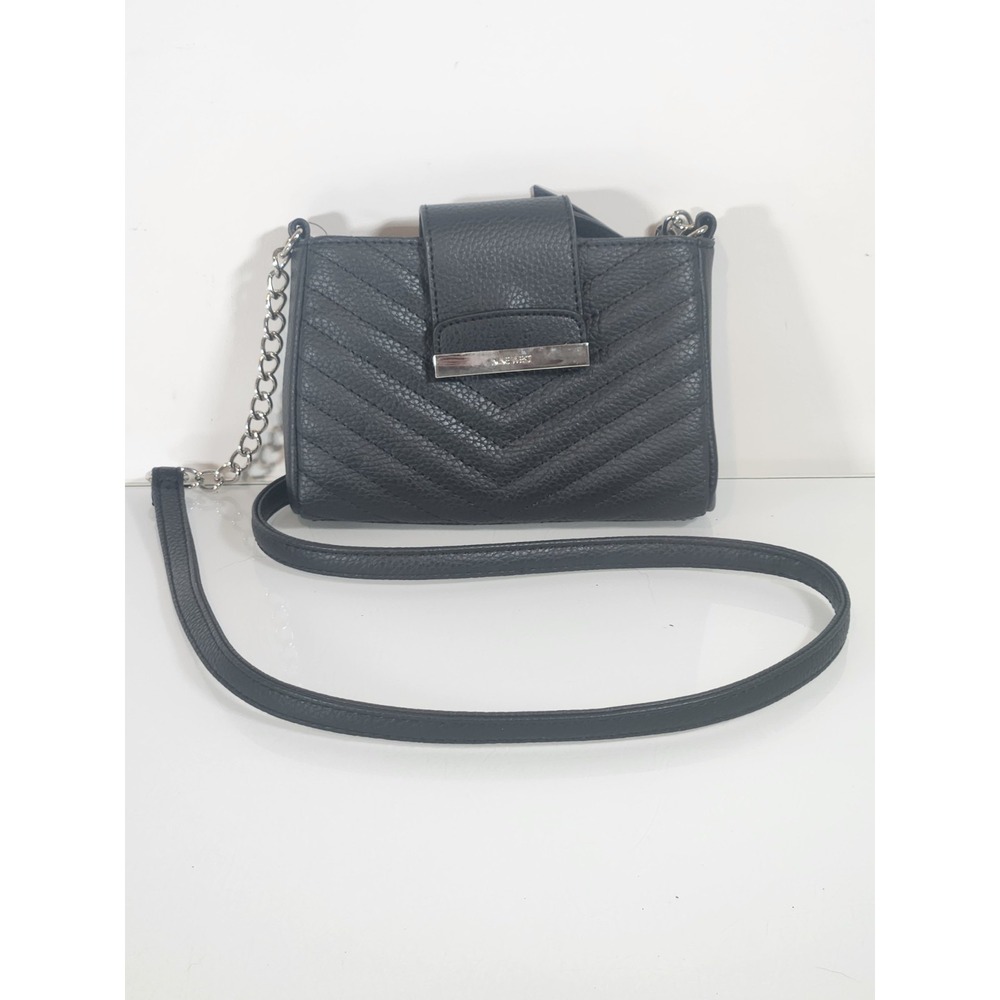 Nine West Black Faux Leather Crossbody Purse Small Chain Strap Shoulder Bag